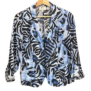 Vintage Y2K Alberto Makali Linen Blazer Animal Print Blue Maximalist  Resortcore